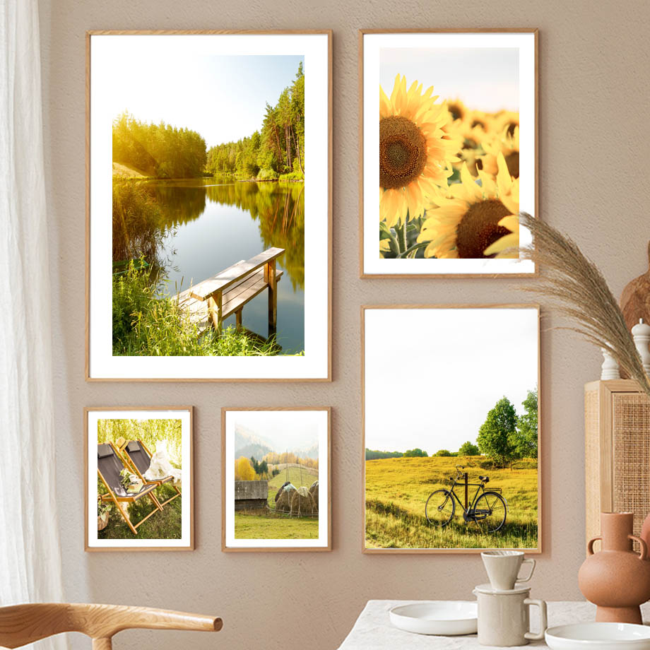 Resin Art Aesthetic - Lente Zonnebloem Idyllisch Meer Landschap Muurkunst