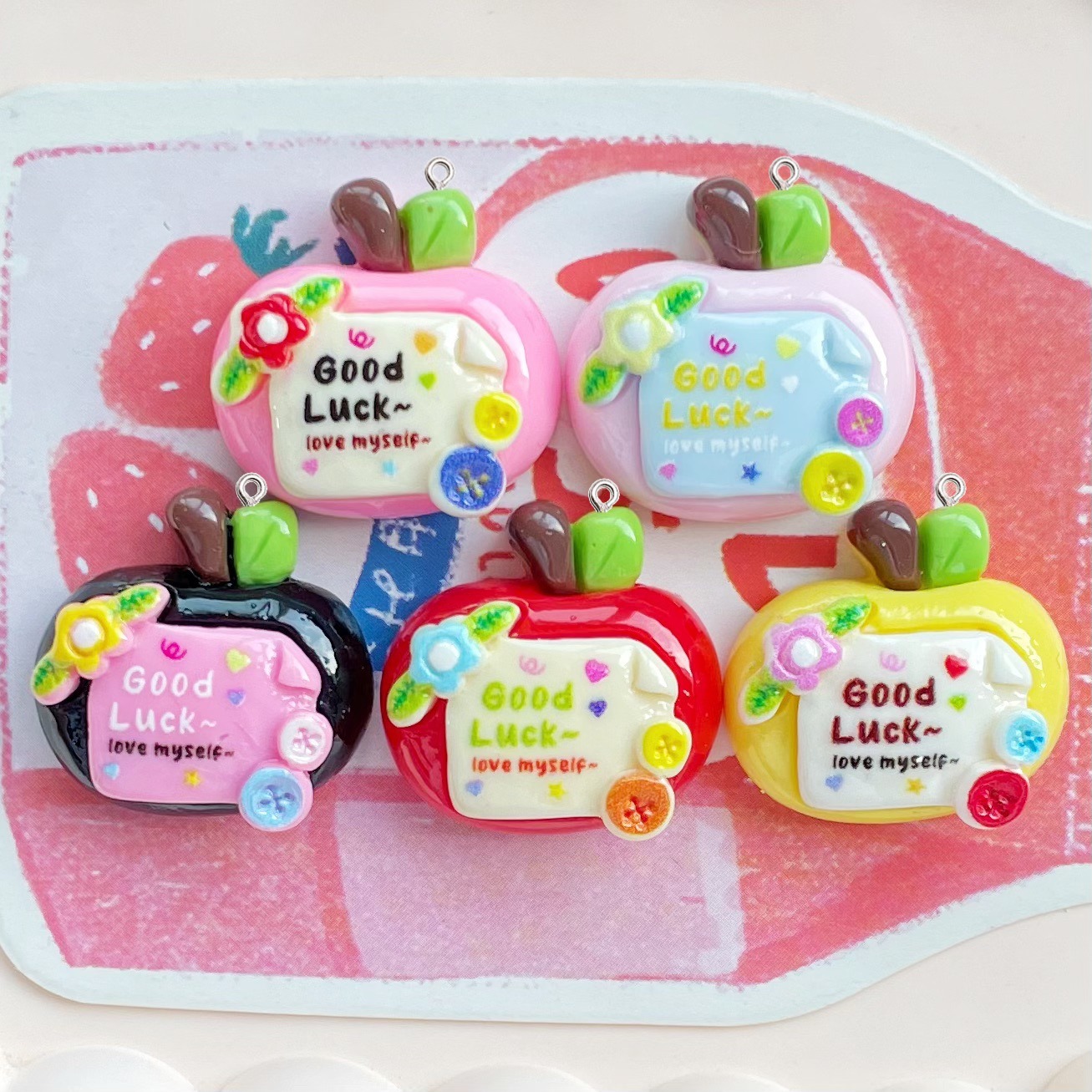 Resin Art Earrings Material - 10 stuks schattige gelukkige rode appels