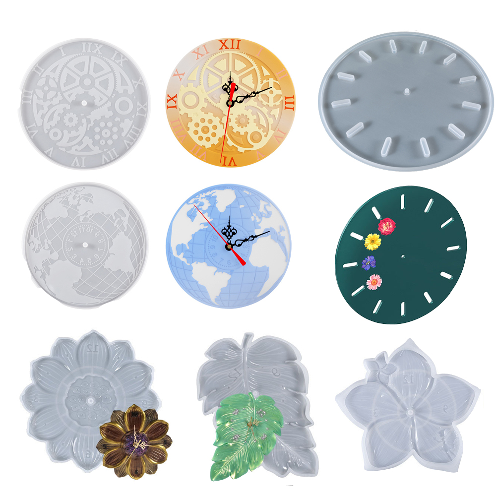 Resin Art World - Wereldkaart Lotusblad Sakura Klok Gear Wandklokken