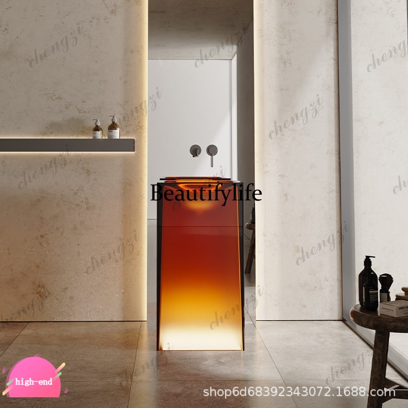 Resin Art Floor - R134 Transparante harskleurige kolomvormige wastafel Kunststenen