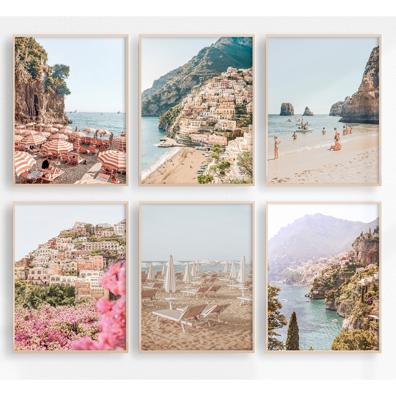 Resin Art Aesthetic - Amalfikust landschap poster Italië Positano strand
