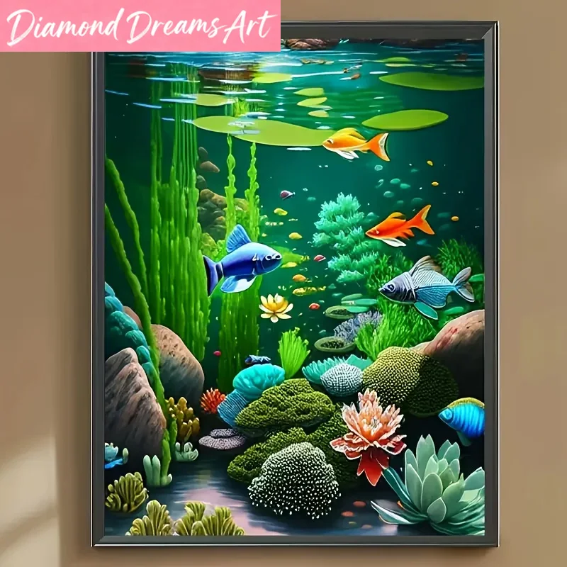 Resin Art World - Frameloos, diamantkunst schilderij onderwaterwereld volledige diamantmozaïek